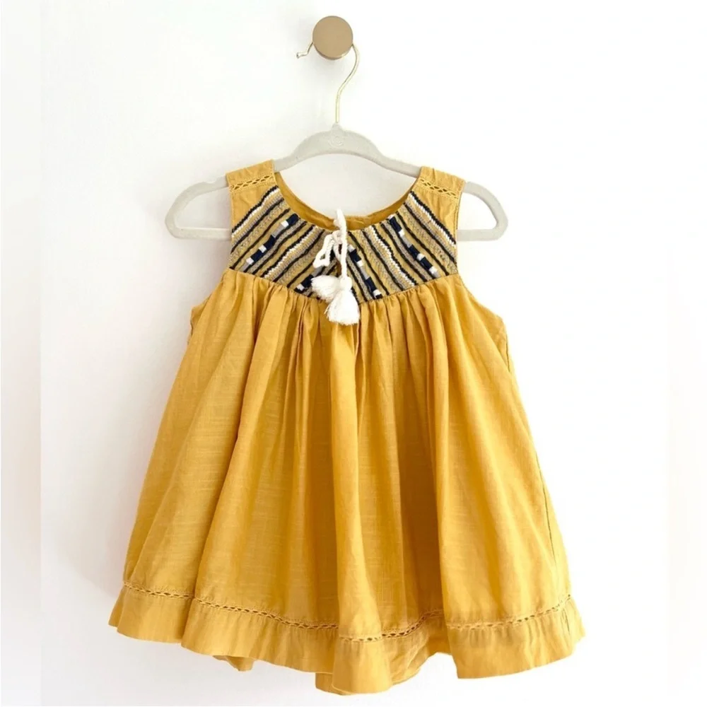 Artisan NY Dress Sleeveless Yellow Embroidery w/ Tassel Detail Kids Baby Girl 2T - Picture 5 of 5